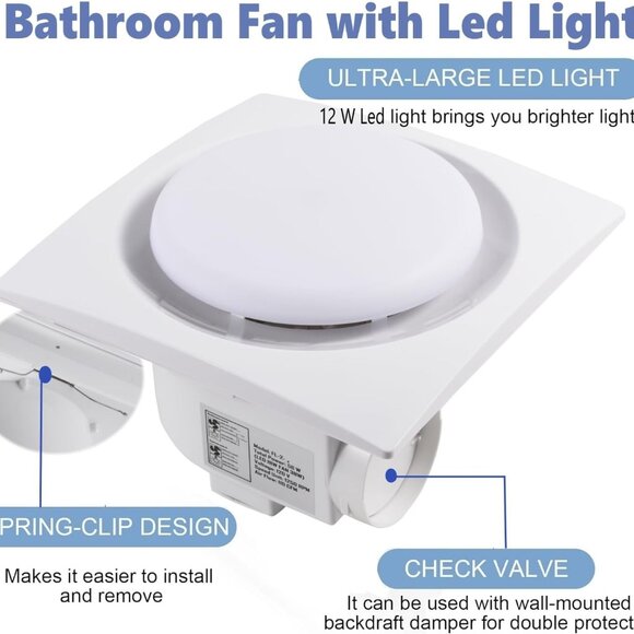 Nalle Ventilation Fans Bathroom Exhaust Fan with Light 9.6 inch Panel 6000K 12W - Picture 4 of 7